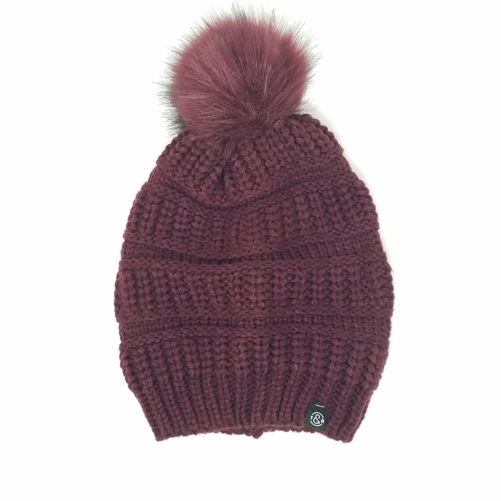 Treasure & Bond Burgundy Royale Knit Pom Beanie Hat